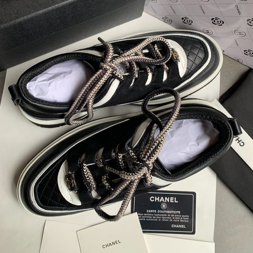 Like New Chanel Black & White Quilted CC Logo Sneakers | Made in Italy